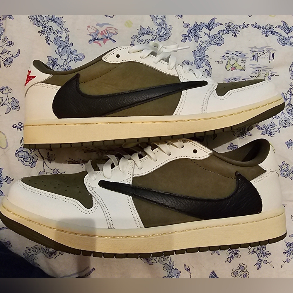 Travis Scott Olive and White Sneakers